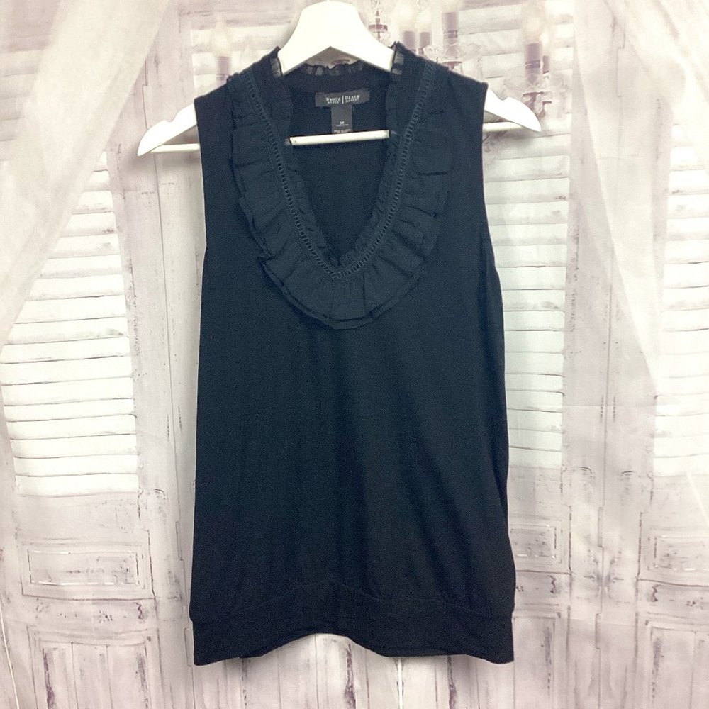 WHBM Black Ruffle Blouse Sleeveless Top M